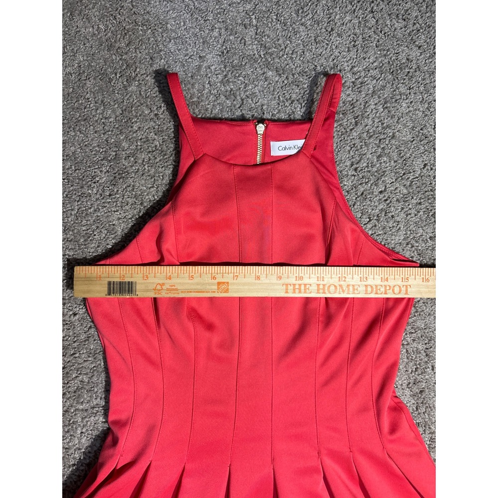 Calvin Klein Red Halter Fit and Flare Pleated Skater Dress Size 2 Gold Zipper - Picture 5 of 9